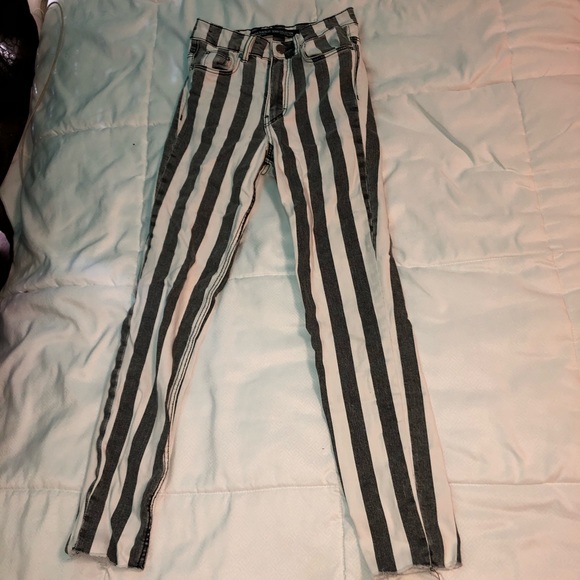 Zara Trafaluc Dark Grey and White Striped Jeans - Picture 1 of 5